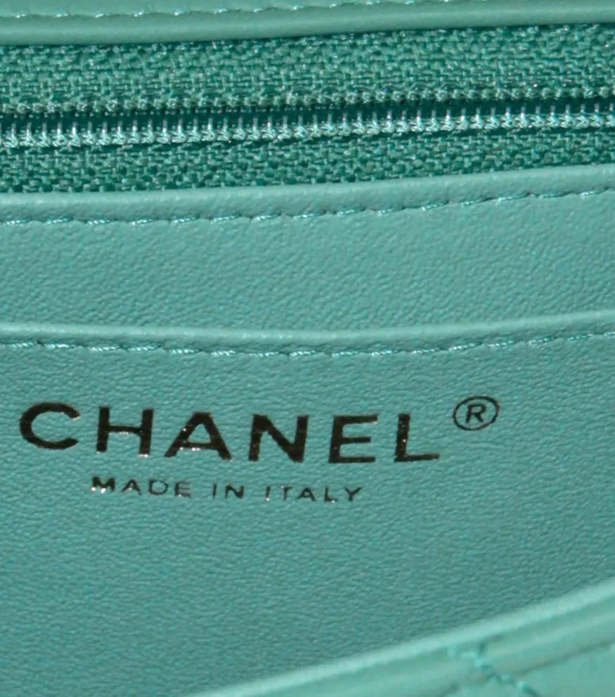 Chanel Seafoam Green Lambskin Quilted Rectangular Mini Flap Bag