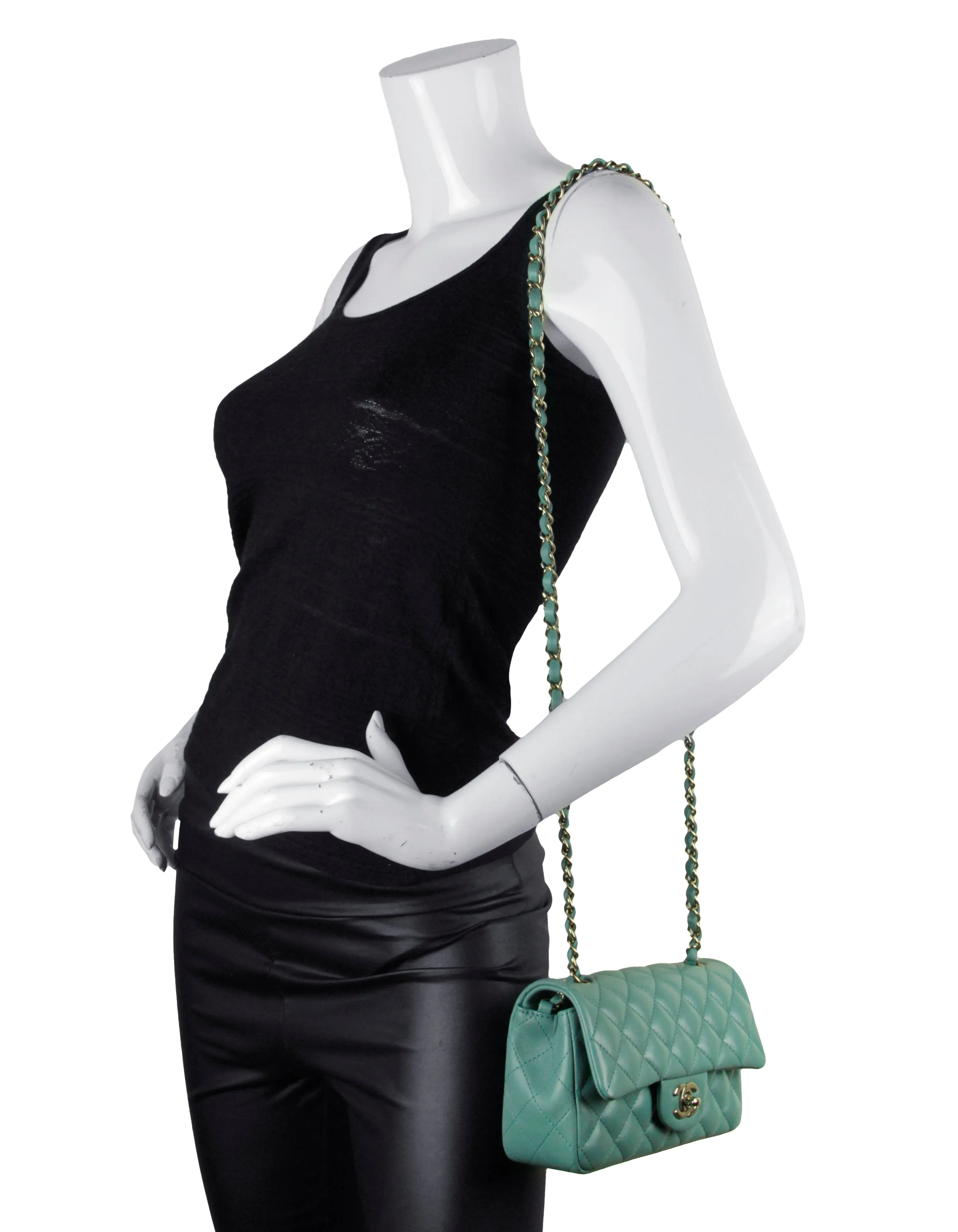 Chanel Seafoam Green Lambskin Quilted Rectangular Mini Flap Bag