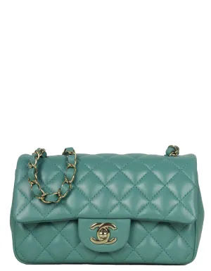 Chanel Seafoam Green Lambskin Quilted Rectangular Mini Flap Bag