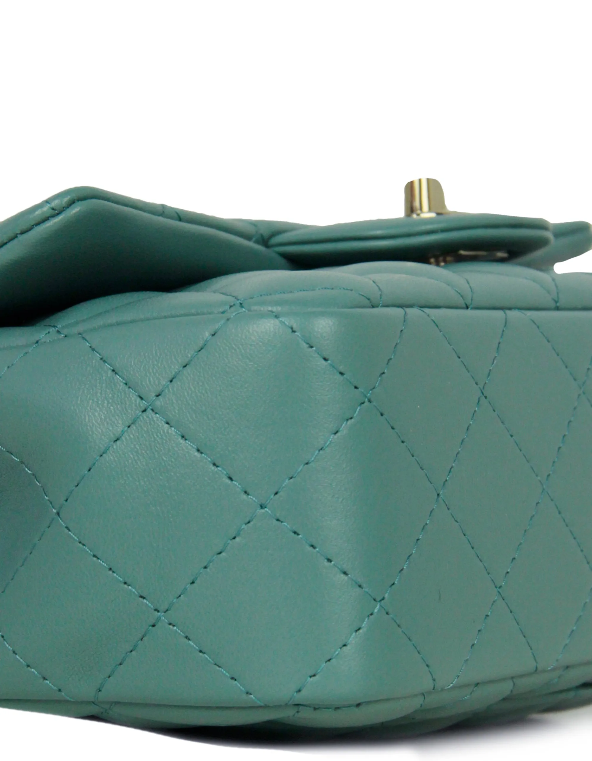 Chanel Seafoam Green Lambskin Quilted Rectangular Mini Flap Bag