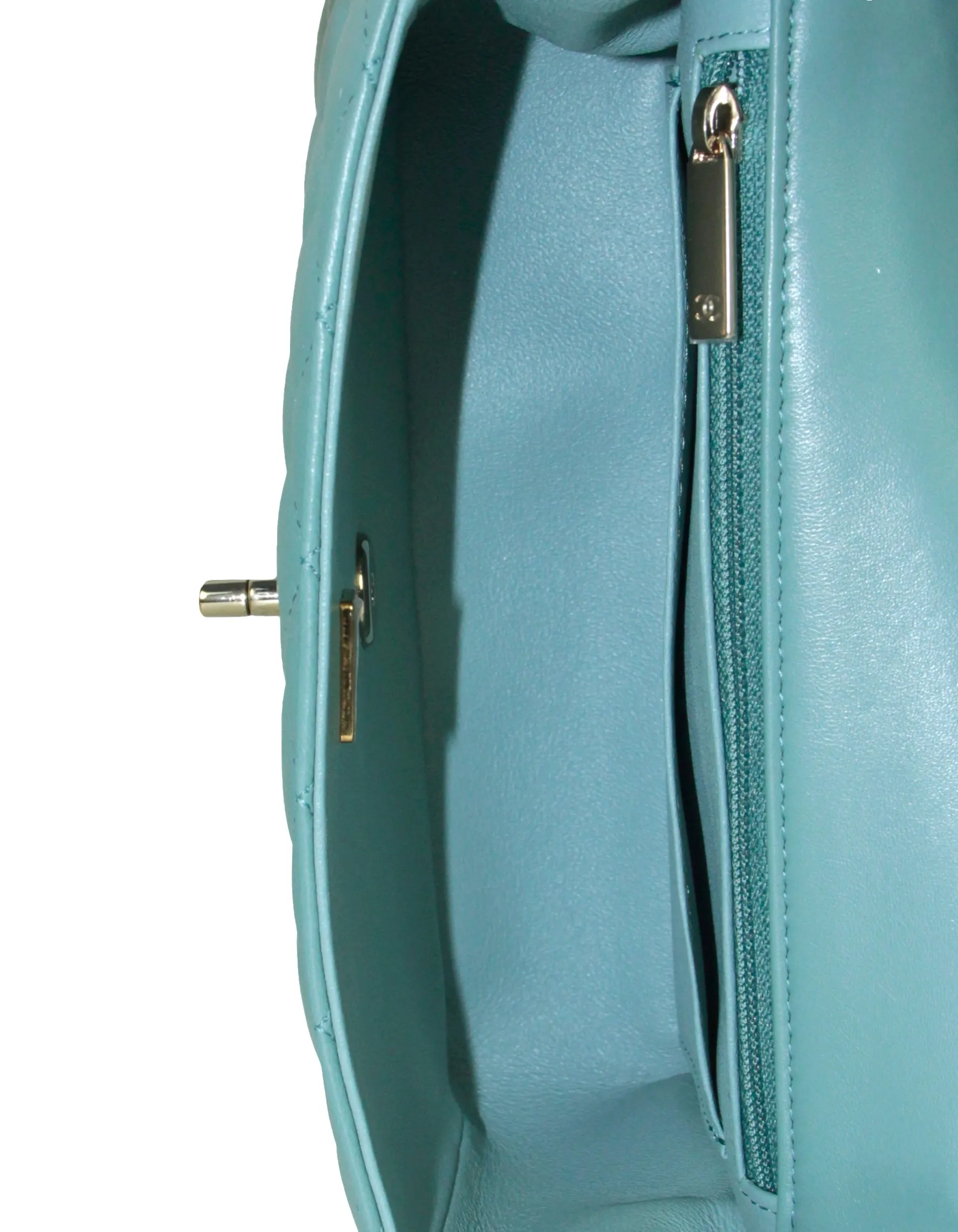 Chanel Seafoam Green Lambskin Quilted Rectangular Mini Flap Bag