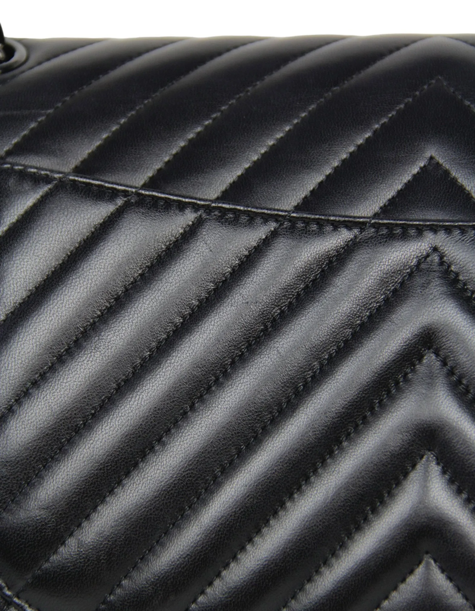 Chanel SO Black Lambskin Chevron Double Flap Jumbo