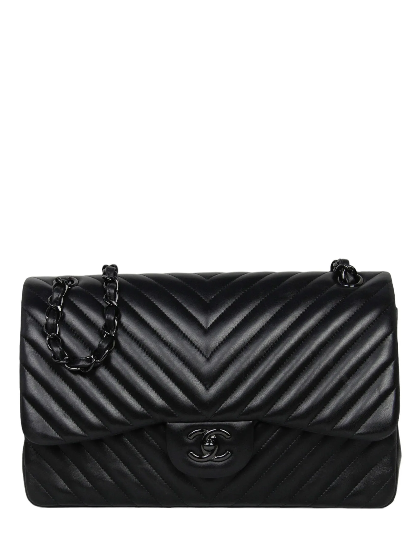 Chanel SO Black Lambskin Chevron Double Flap Jumbo