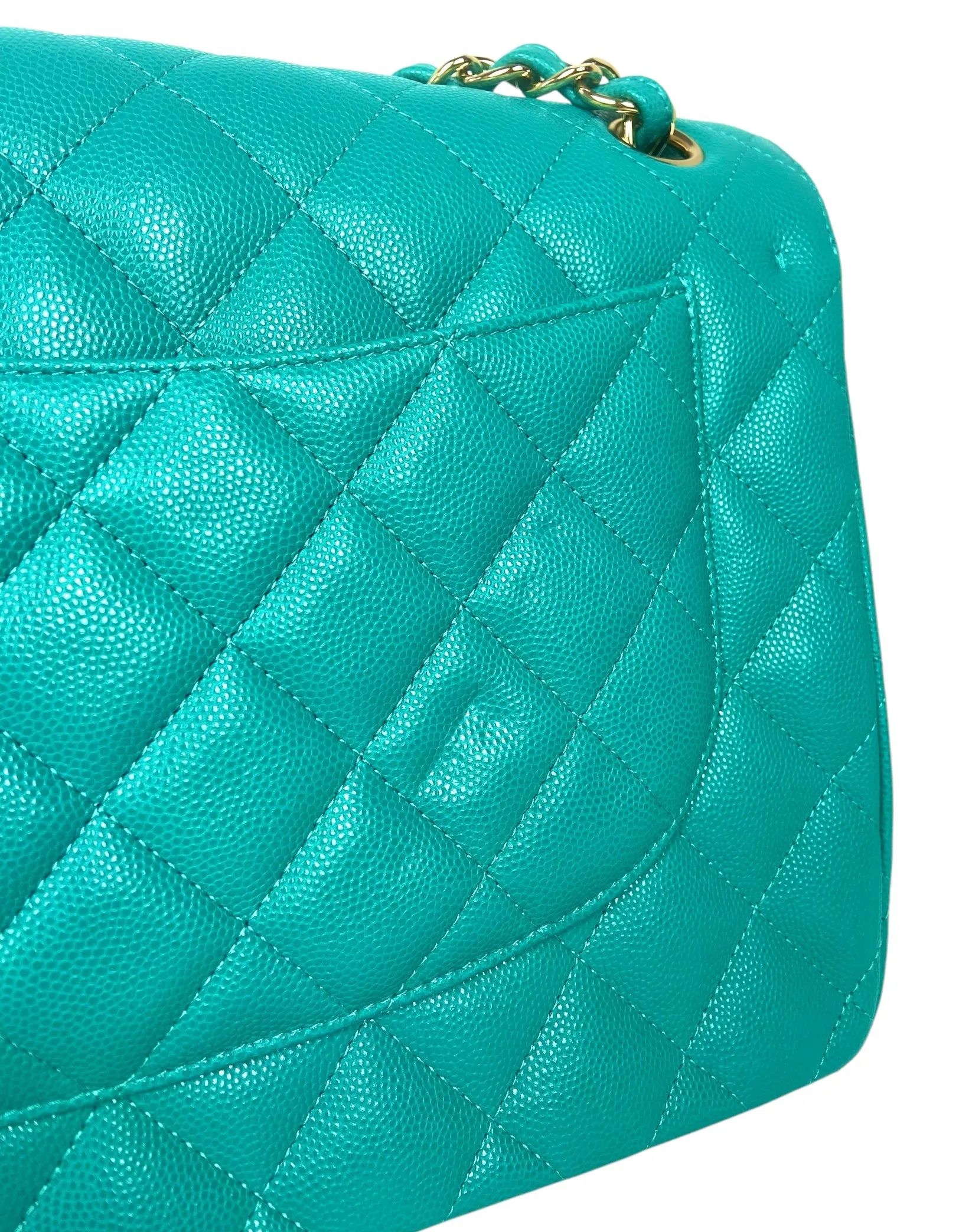 Chanel Turquoise Caviar Quilted Double Flap Jumbo