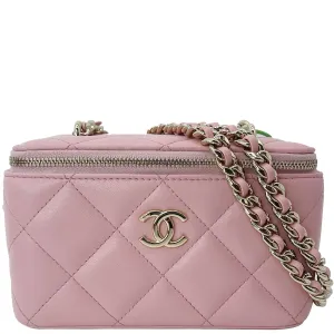 CHANEL Vanity Case Quilted Leather Shoulder Bag Pink