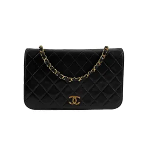 Chanel Vintage Black Quilted Lambskin Small Classic Full Flap Crossbody Bag