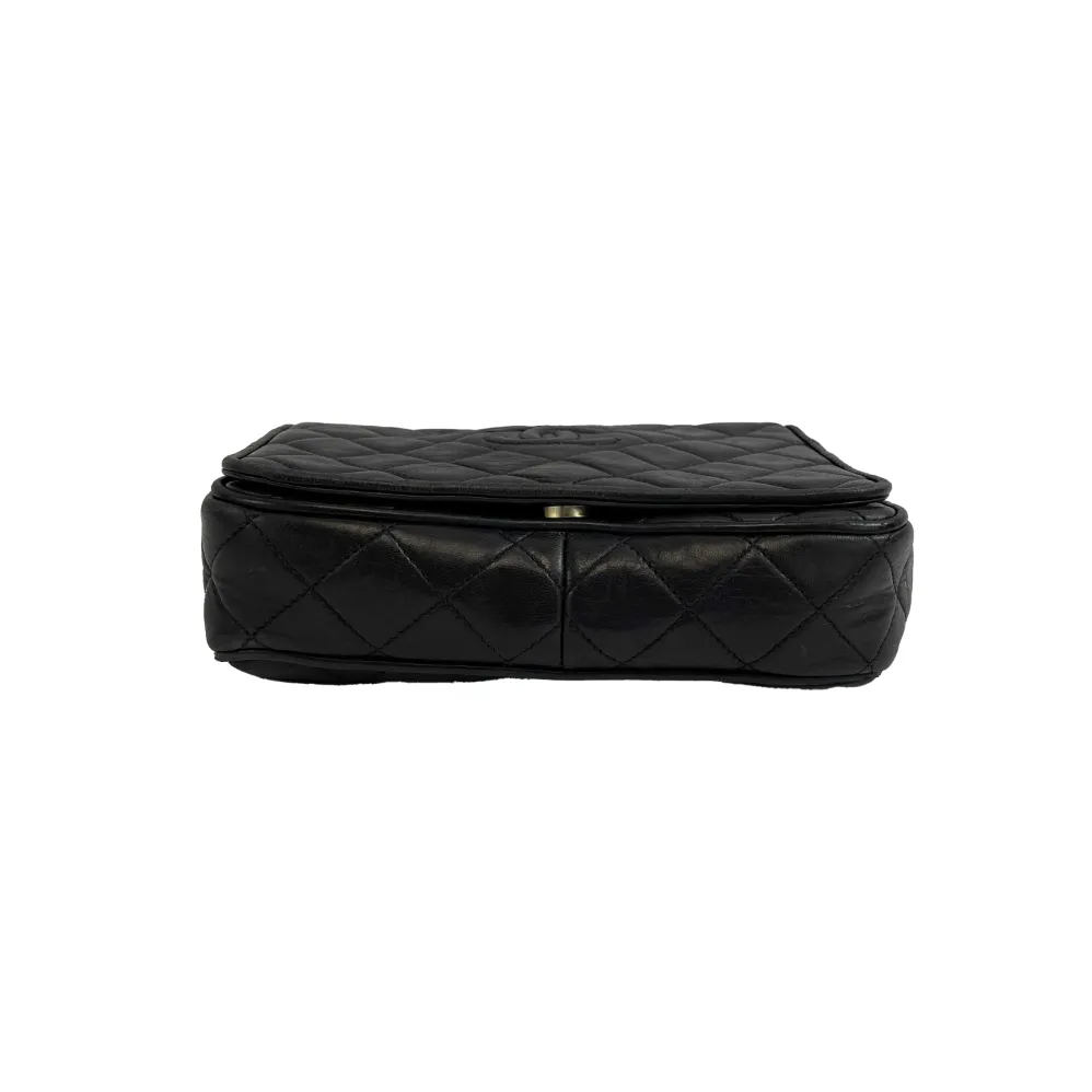 Chanel - Vintage Chanel Quilted Smal Black Leather Flap Crossbody