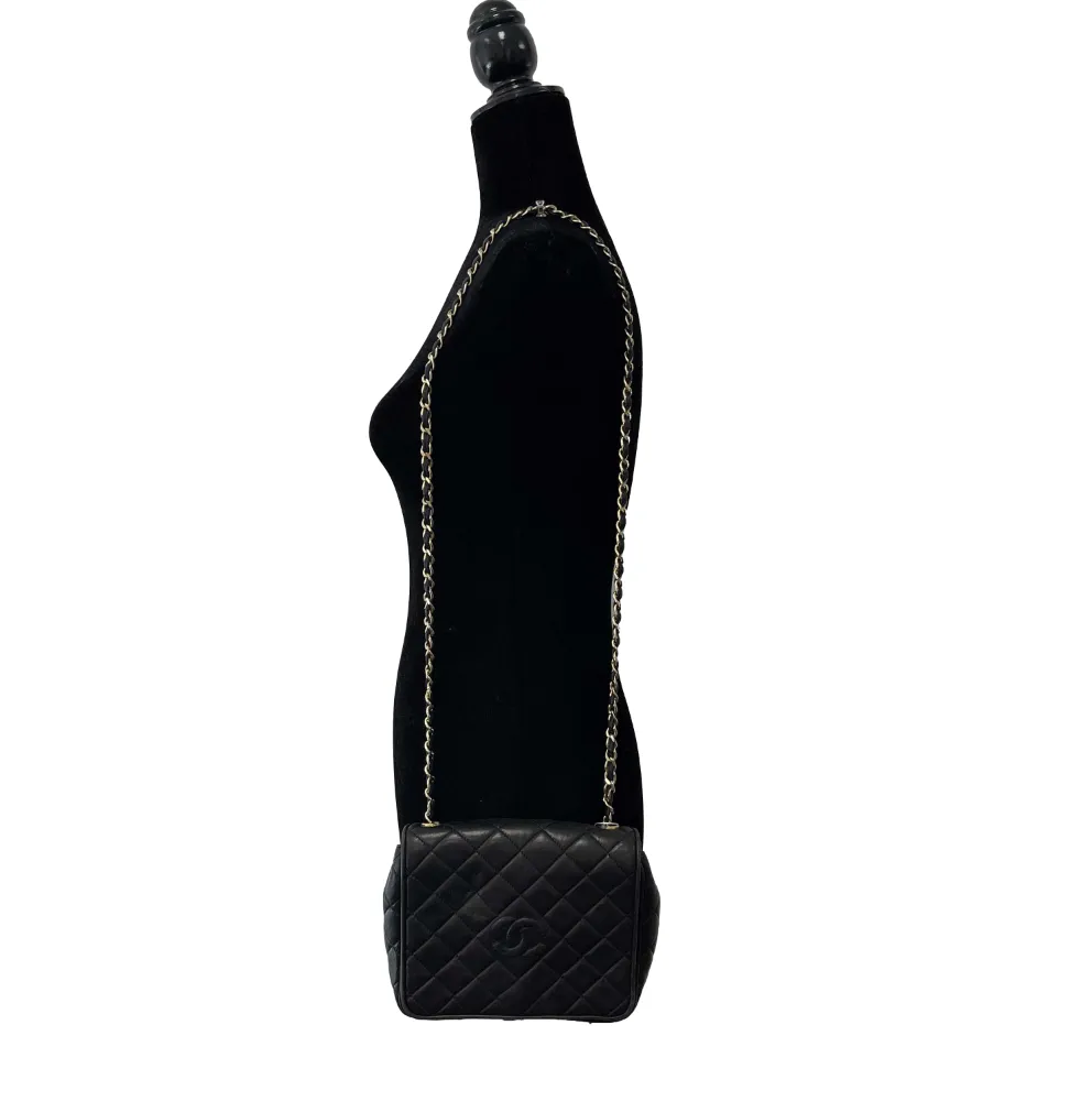 Chanel - Vintage Chanel Quilted Smal Black Leather Flap Crossbody