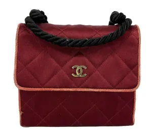 CHANEL - Vintage Mini Satin Quilted Rope Shoulder Crossbody - Burgundy / Black
