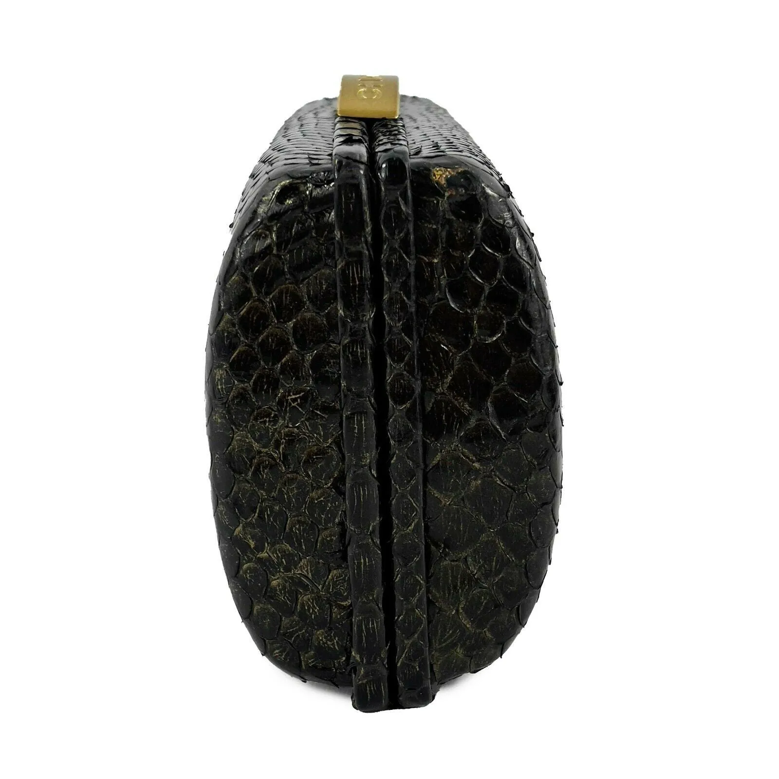 CHANEL - VTG 1990s Black Snakeskin Crossbody Minaudiere Clutch - Stamped Closure