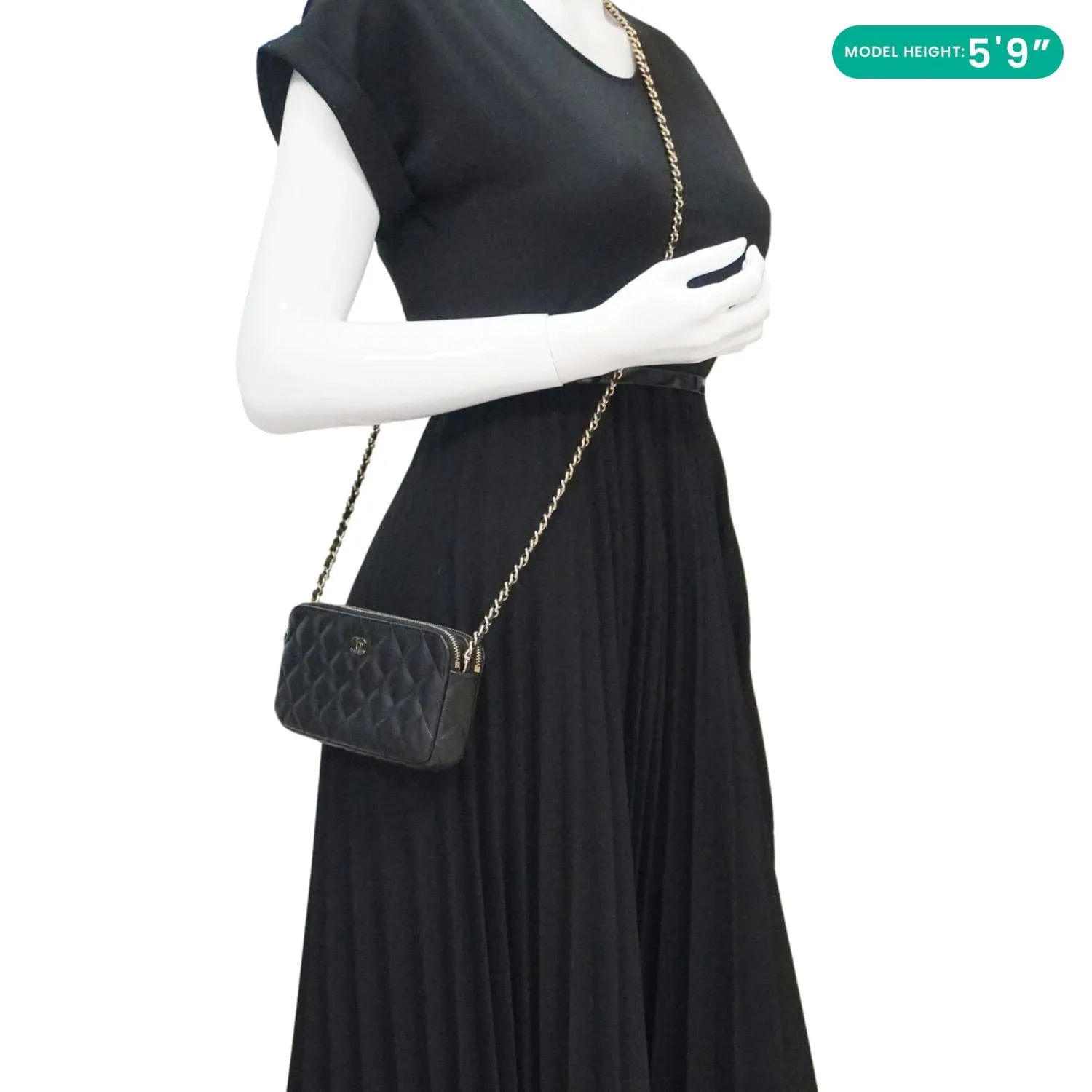 CHANEL Wallet on Chain Double Zip Caviar Leather Crossbody Bag Black