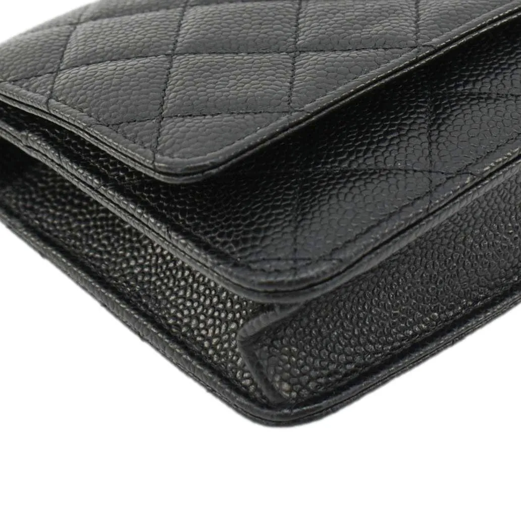 CHANEL Wallet On Chain Quilted Caviar Leather Crossbody Bag Black