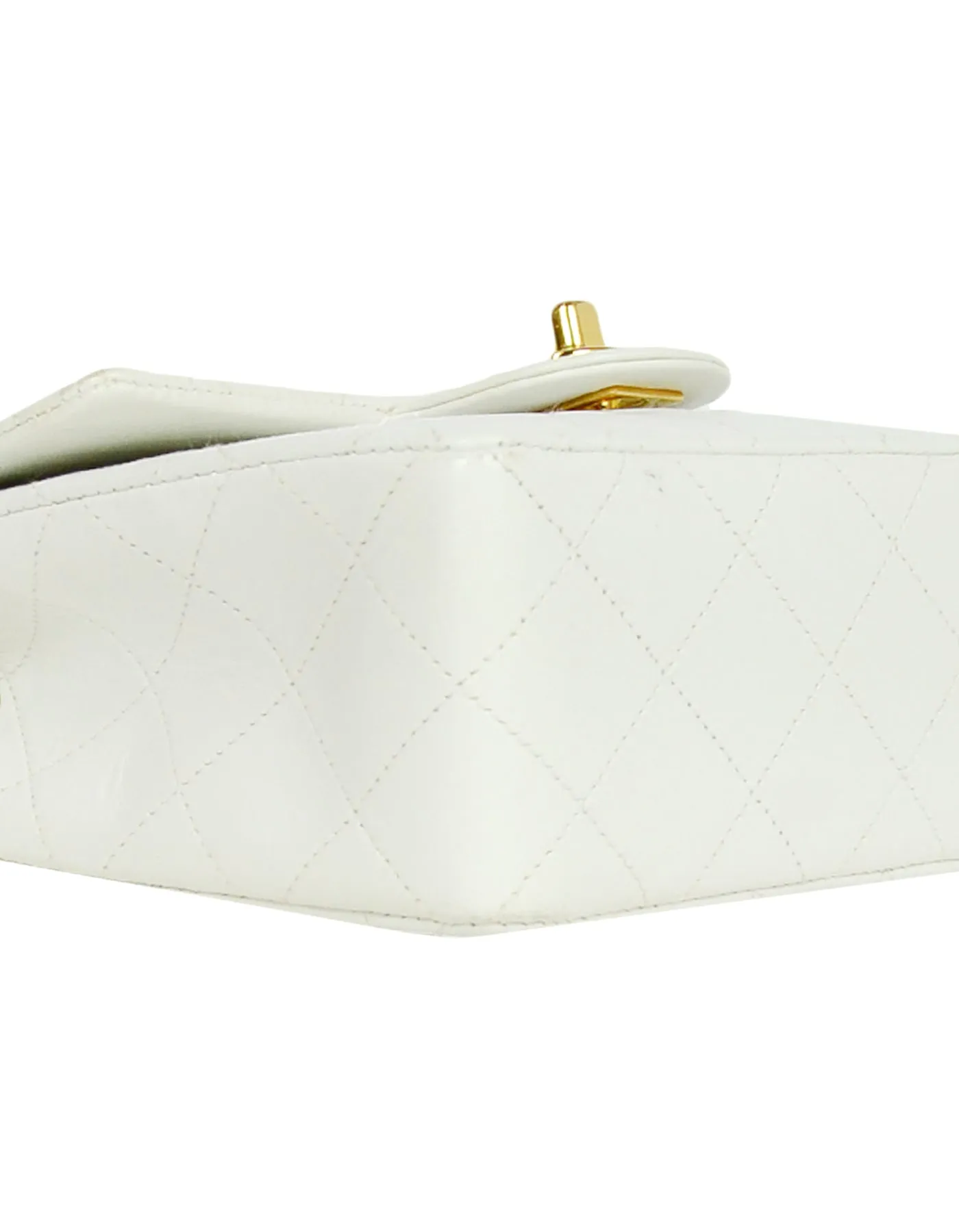 Chanel White Lambskin Leather Quilted Square Mini Flap Classic Bag