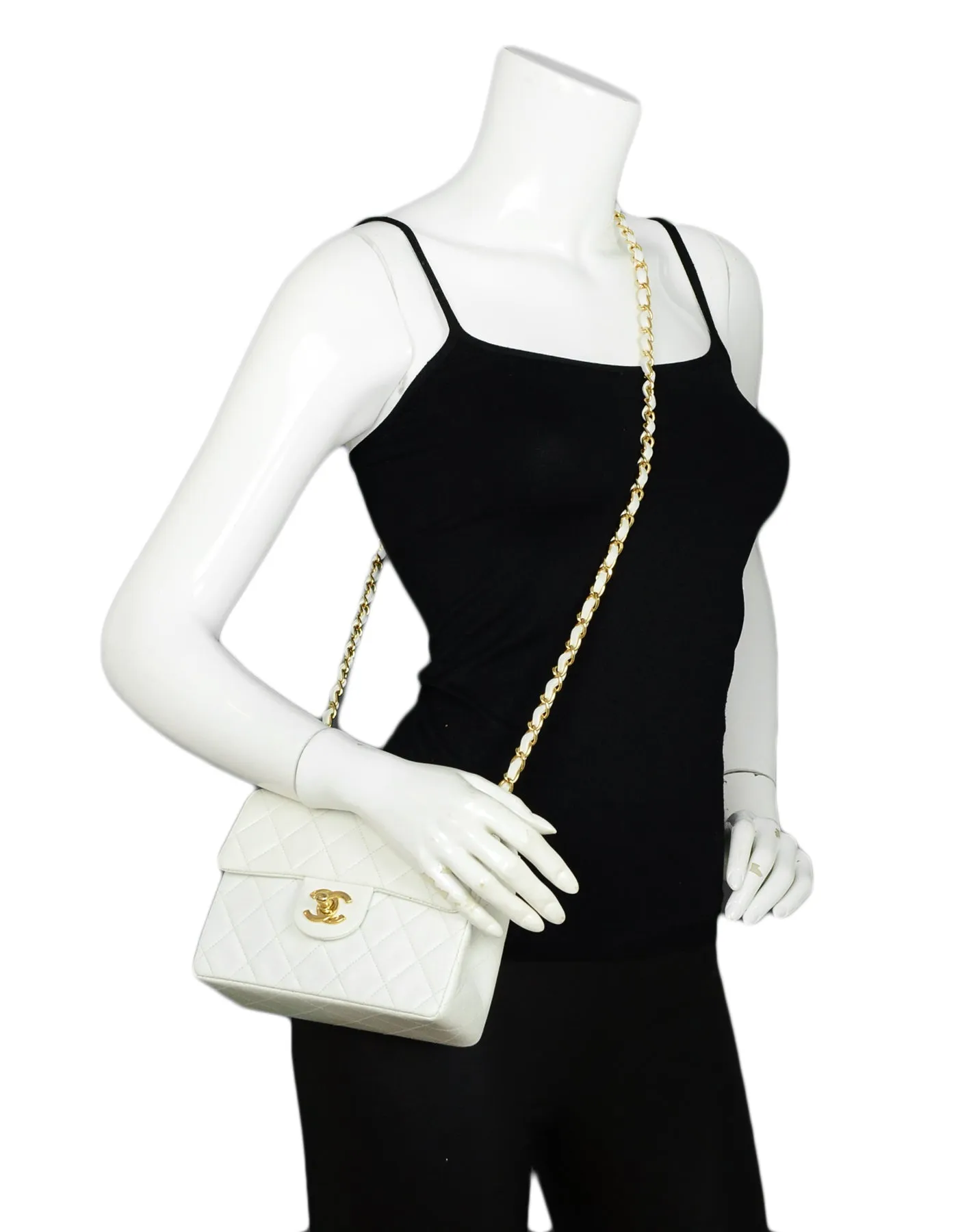 Chanel White Lambskin Leather Quilted Square Mini Flap Classic Bag