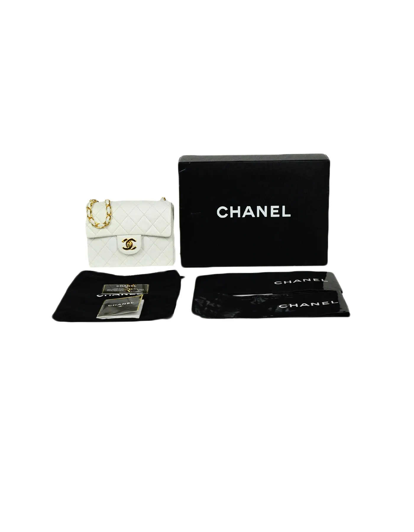 Chanel White Lambskin Leather Quilted Square Mini Flap Classic Bag