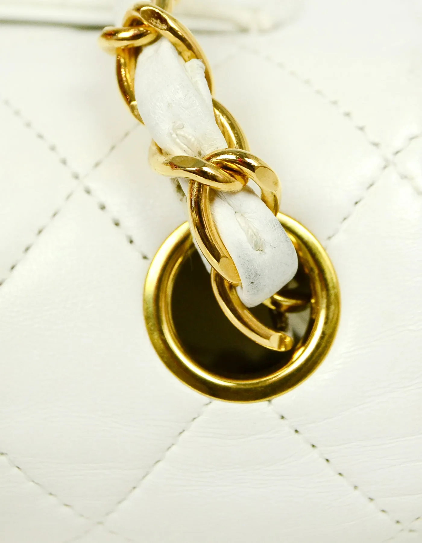 Chanel White Lambskin Leather Quilted Square Mini Flap Classic Bag
