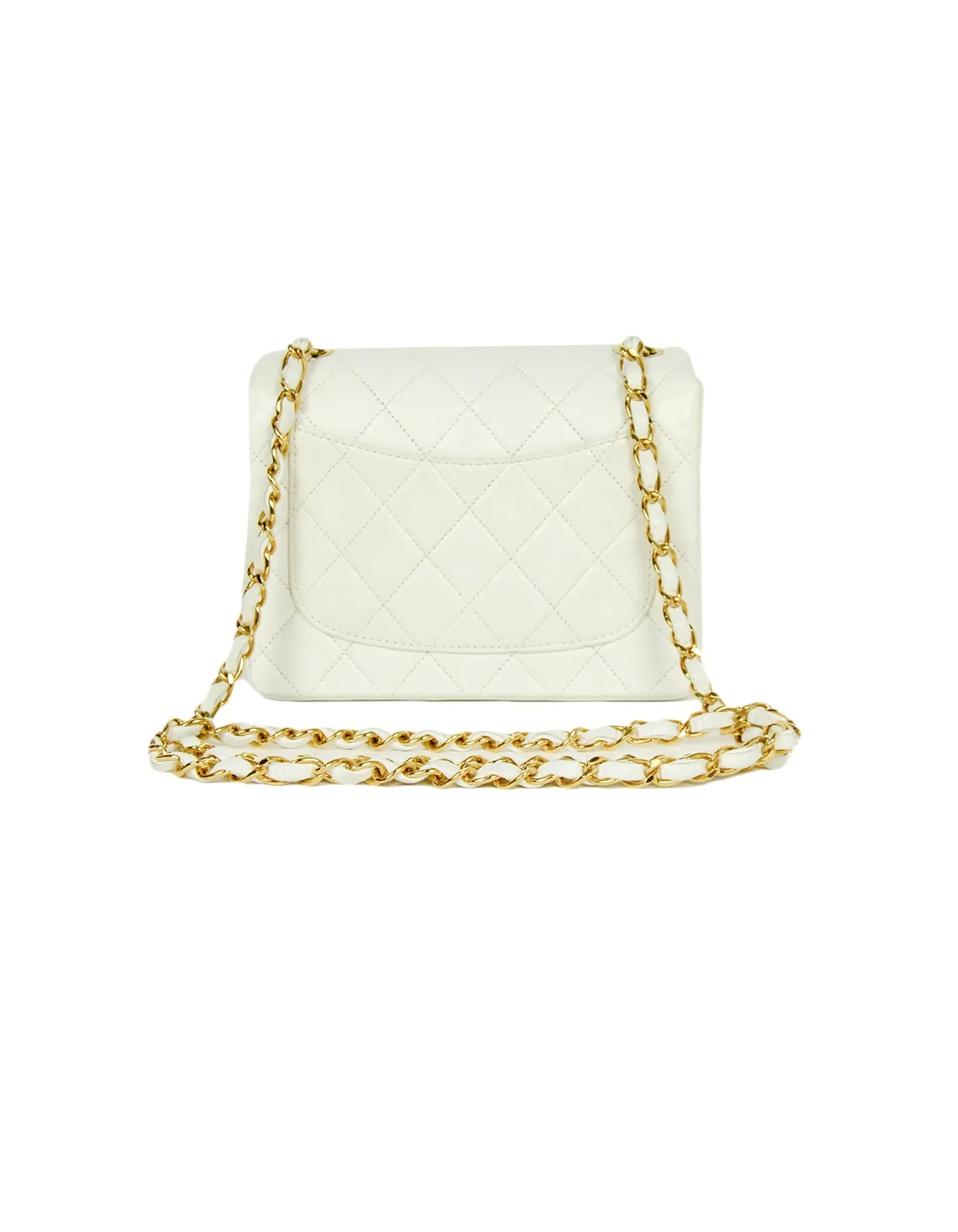 Chanel White Lambskin Leather Quilted Square Mini Flap Classic Bag