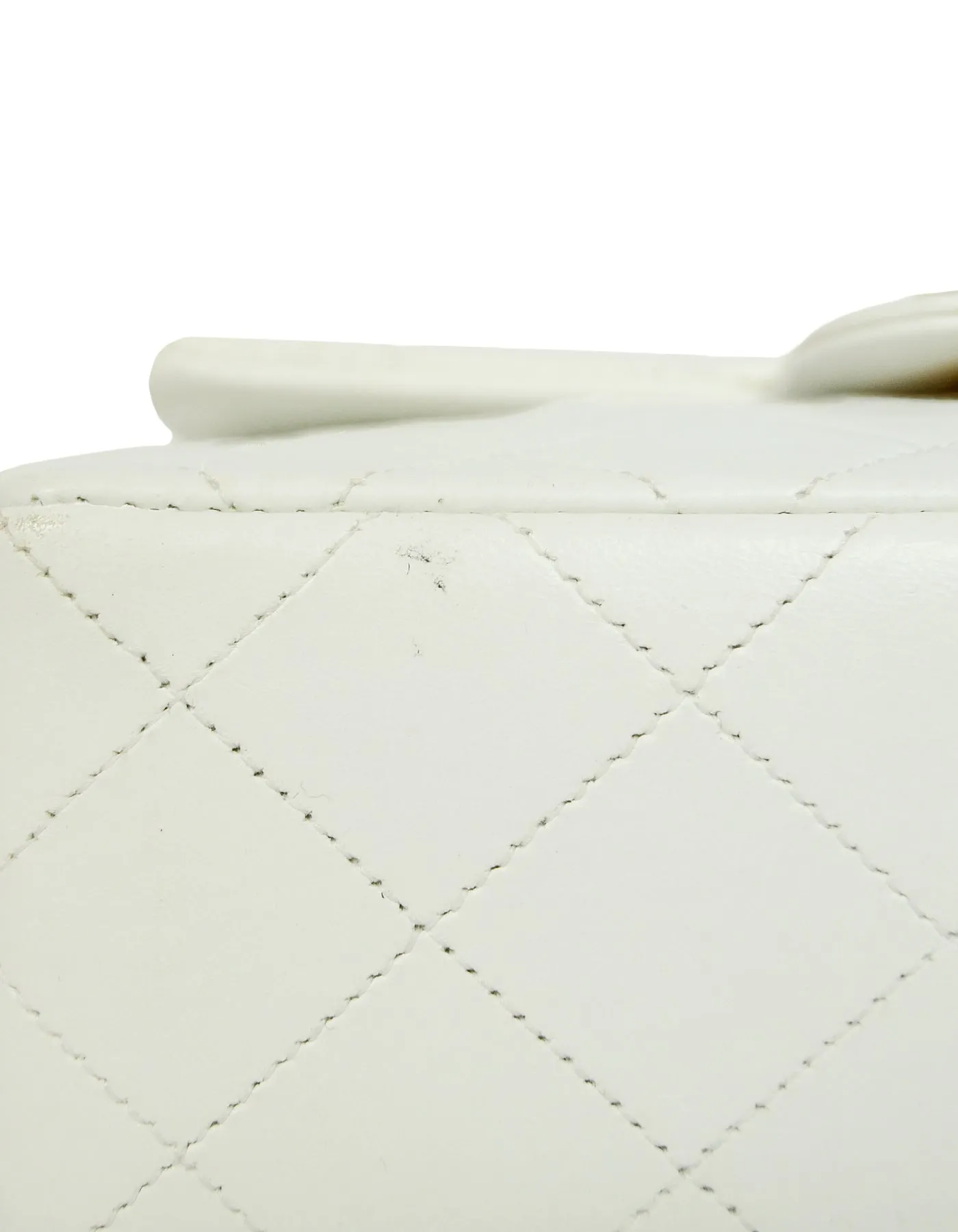 Chanel White Lambskin Leather Quilted Square Mini Flap Classic Bag
