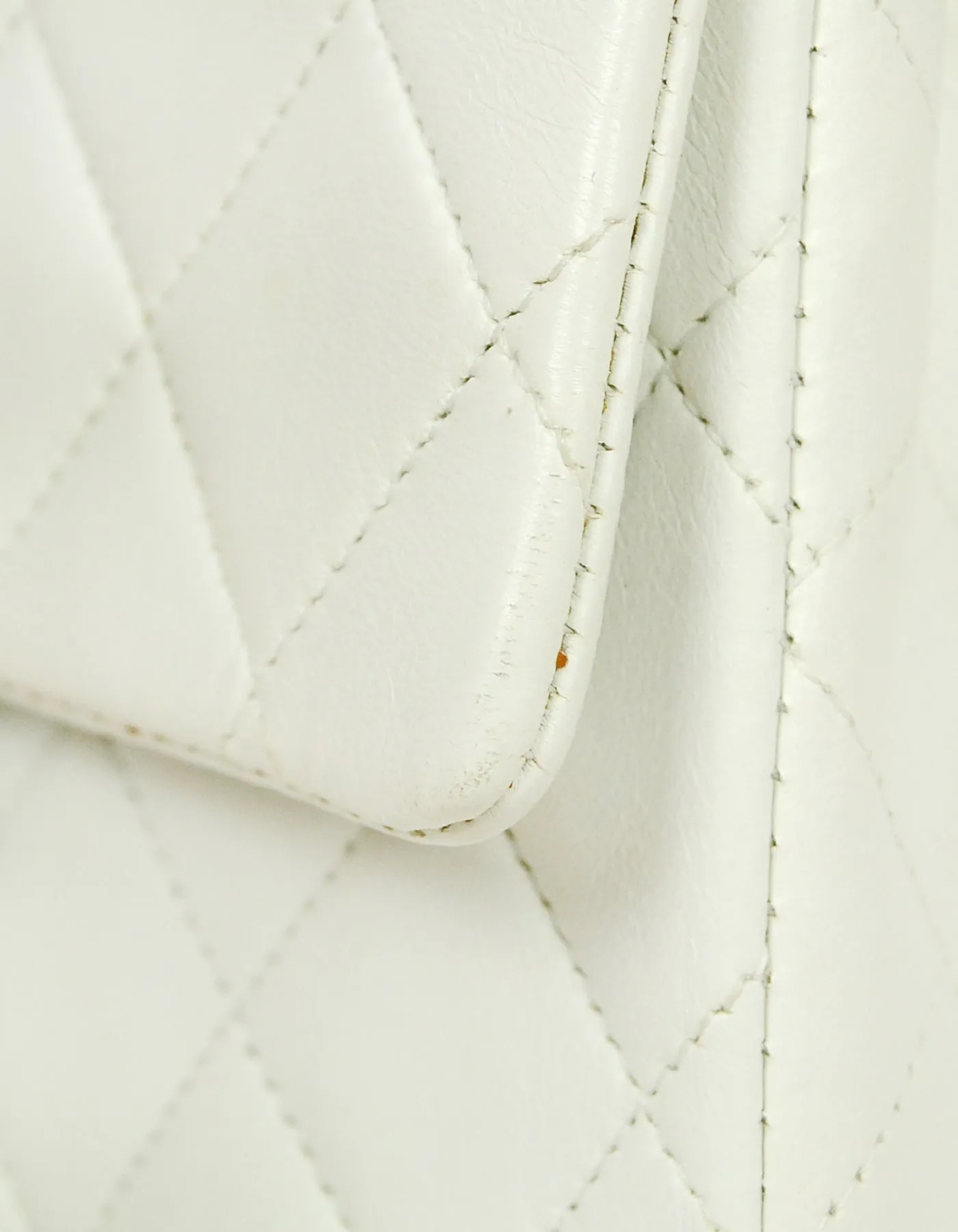 Chanel White Lambskin Leather Quilted Square Mini Flap Classic Bag