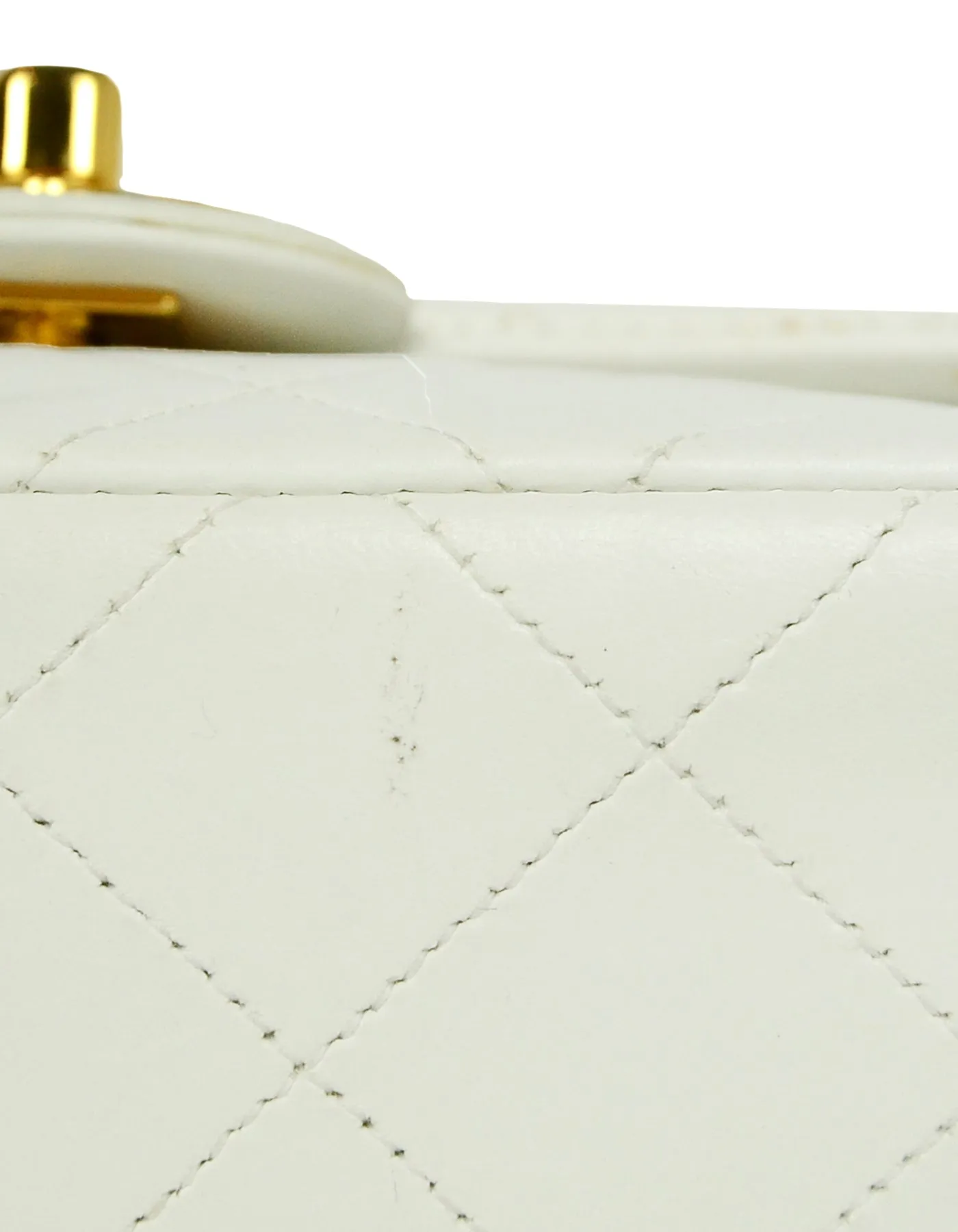 Chanel White Lambskin Leather Quilted Square Mini Flap Classic Bag