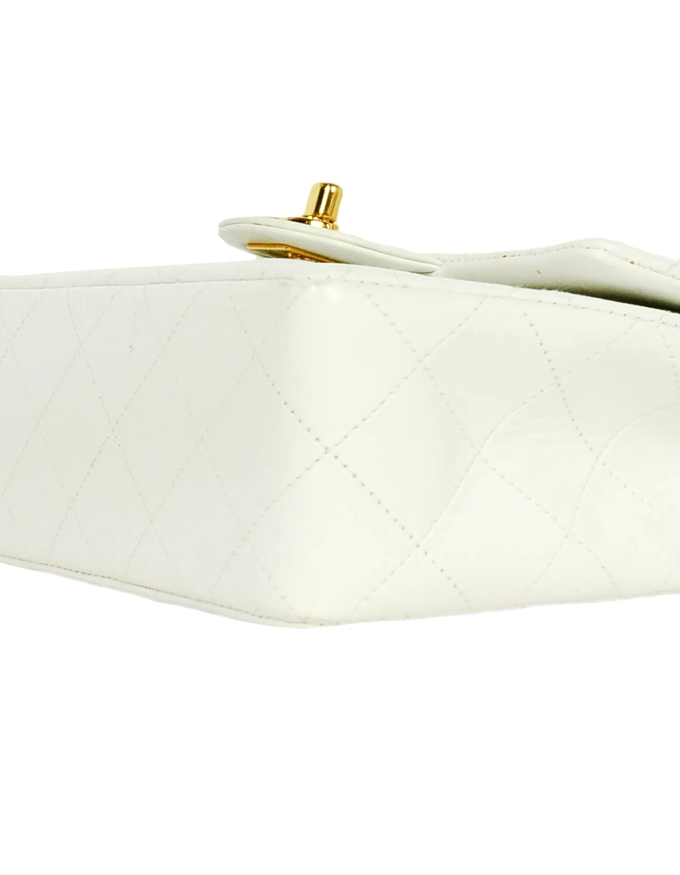 Chanel White Lambskin Leather Quilted Square Mini Flap Classic Bag