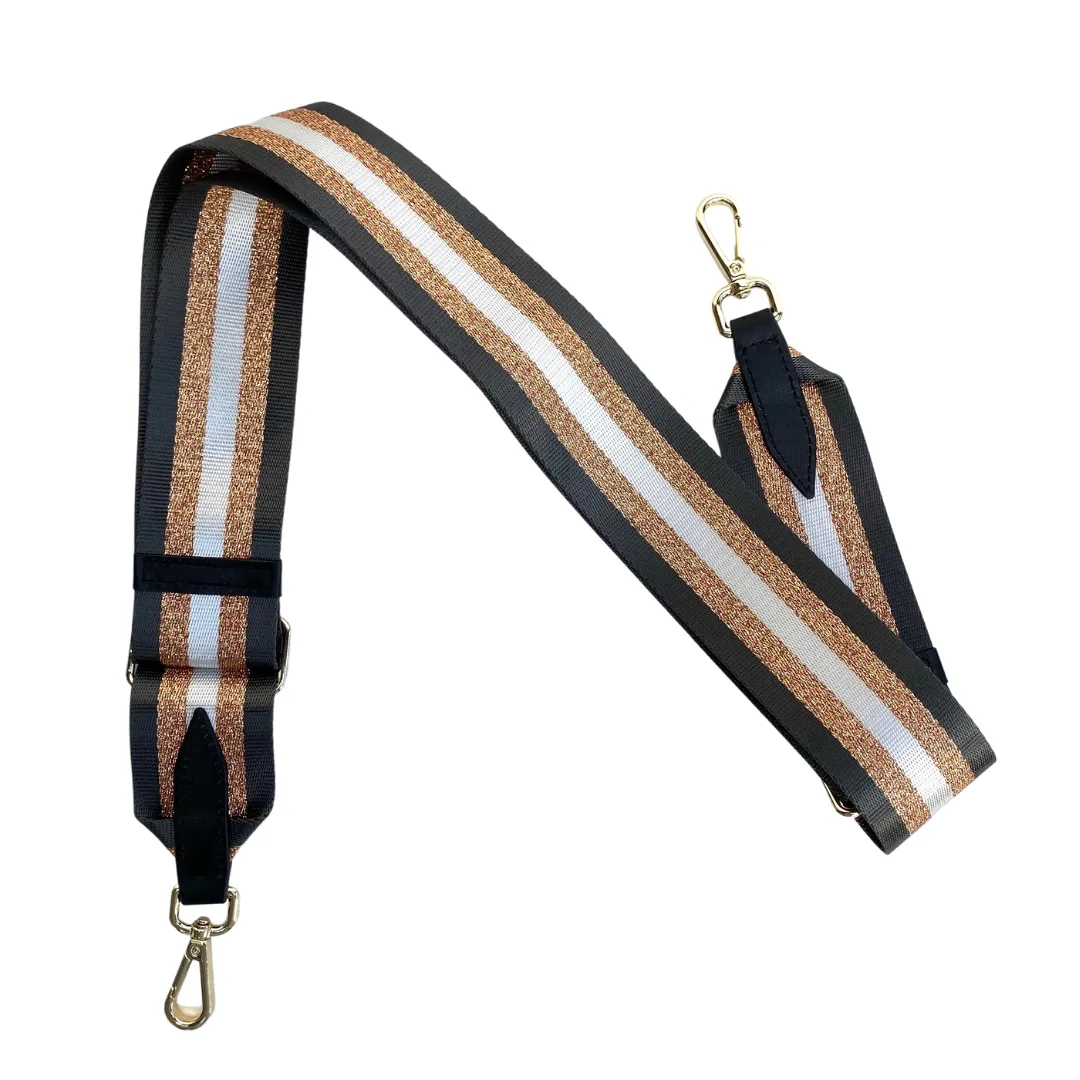 Charcoal and Rose Gold Stripe Bag Strap