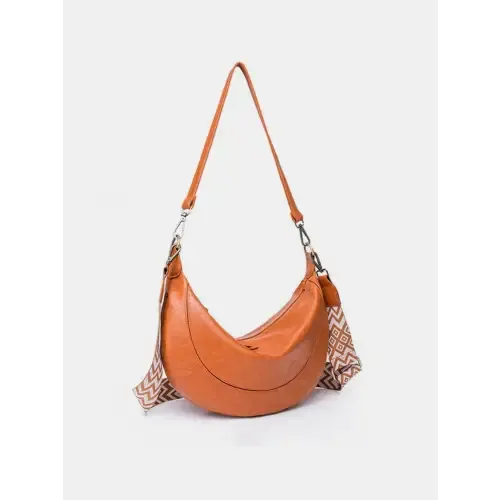 Chic Brown Crescent Strap Crossbody Bag with Removable Leather Strap