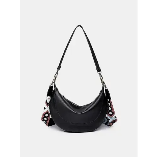 Chic Brown Crescent Strap Crossbody Bag with Removable Leather Strap
