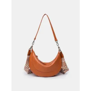 Chic Brown Crescent Strap Crossbody Bag with Removable Leather Strap