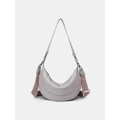 Chic Brown Crescent Strap Crossbody Bag with Removable Leather Strap