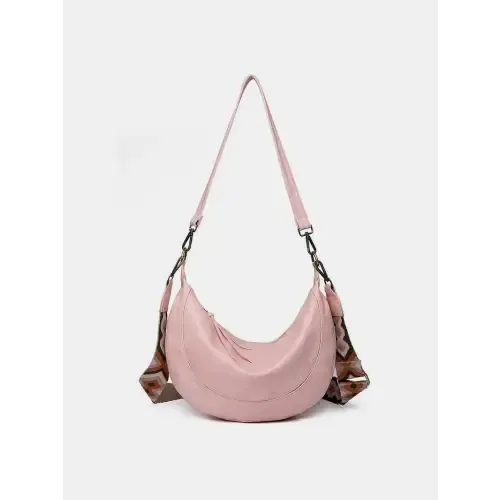 Chic Brown Crescent Strap Crossbody Bag with Removable Leather Strap