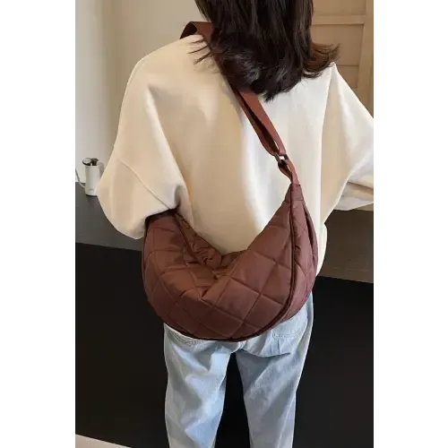 Chic Brown Plaid Quilted Adjustable Strap Crossbody Bag