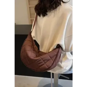 Chic Brown Plaid Quilted Adjustable Strap Crossbody Bag