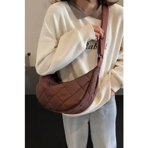 Chic Brown Plaid Quilted Adjustable Strap Crossbody Bag