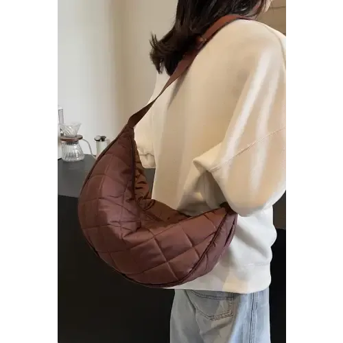 Chic Brown Plaid Quilted Adjustable Strap Crossbody Bag