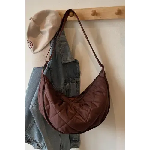 Chic Brown Plaid Quilted Adjustable Strap Crossbody Bag