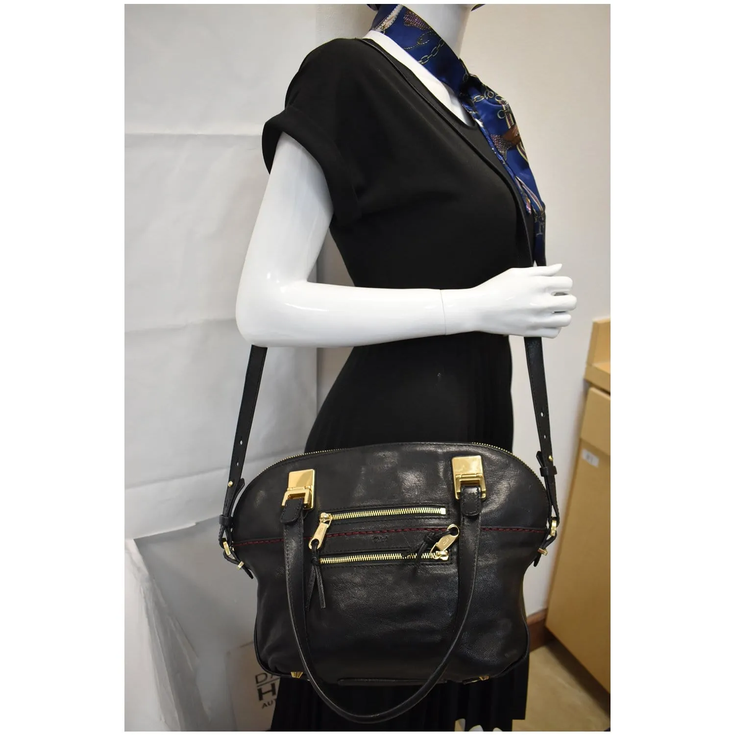 CHLOE Angie Large Leather Tote Shoulder Bag Black