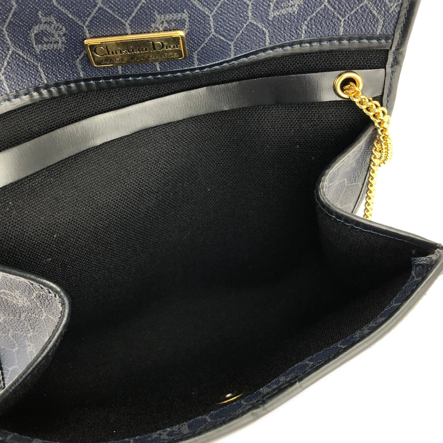 Christian Dior Logo Honeycomb Pattern Chain Crossbody Shoulderbag Navy Vintage Old pza5rt