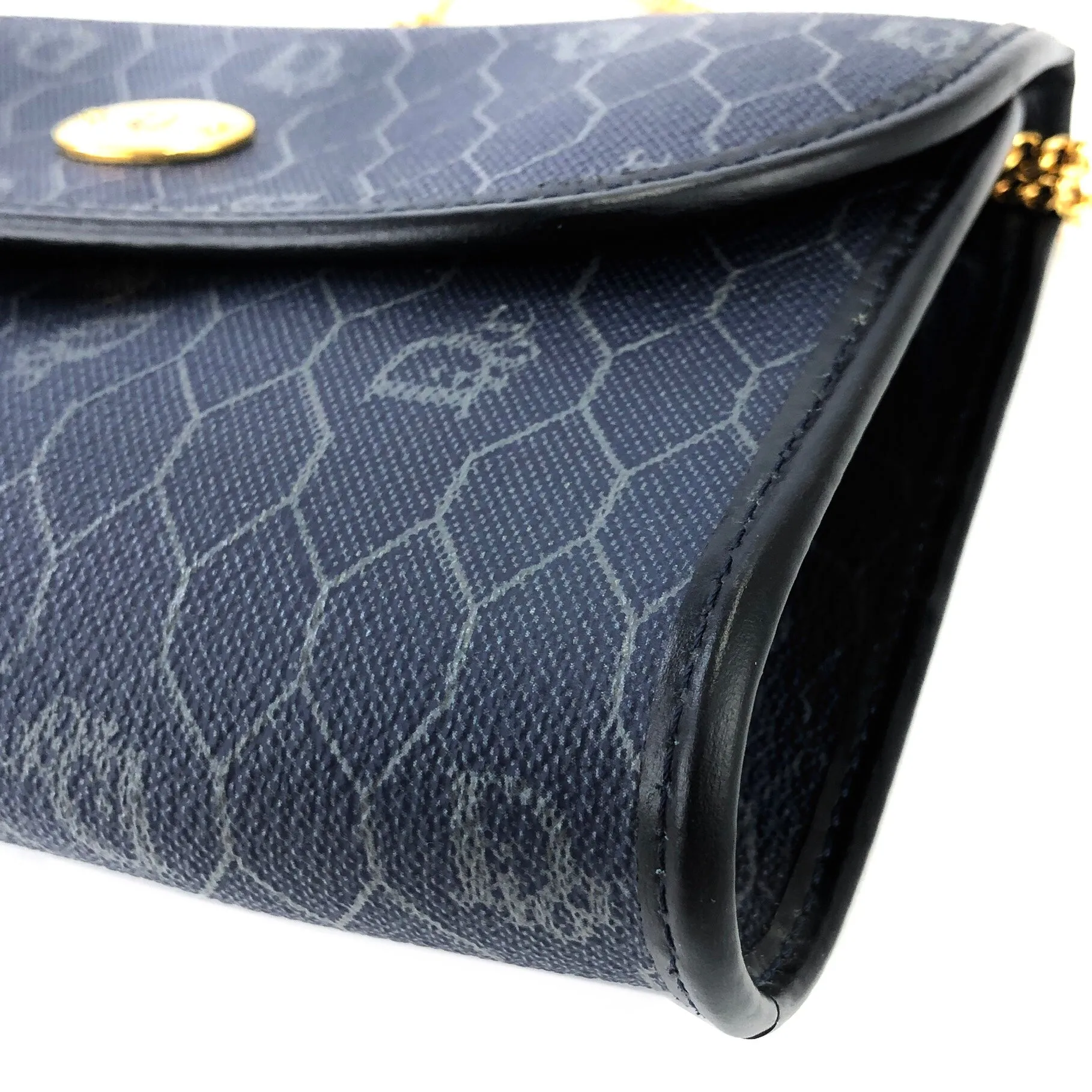Christian Dior Logo Honeycomb Pattern Chain Crossbody Shoulderbag Navy Vintage Old pza5rt