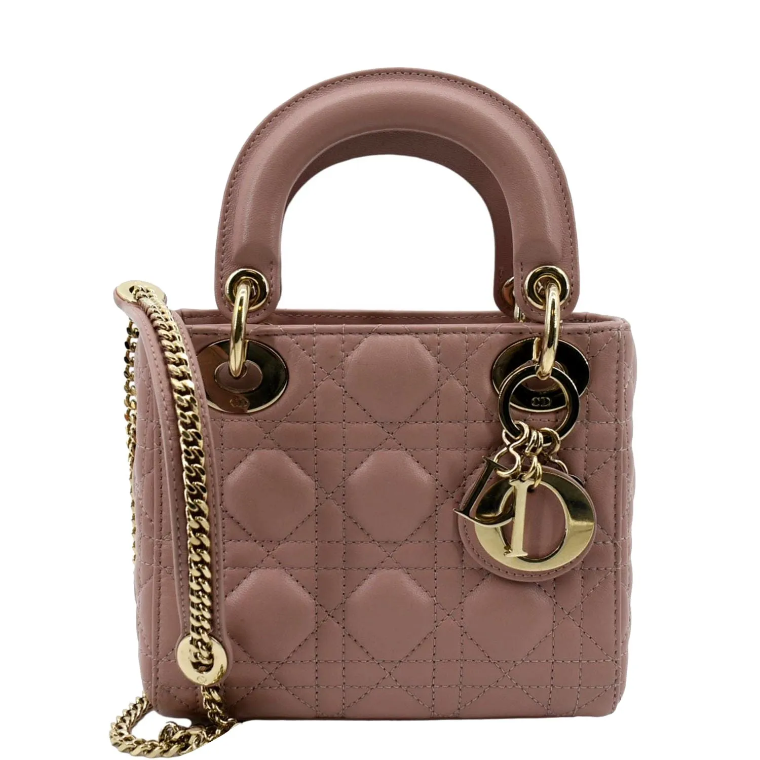 CHRISTIAN DIOR Mini Lady Dior Cannage Lambskin Leather Shoulder Bag Blush