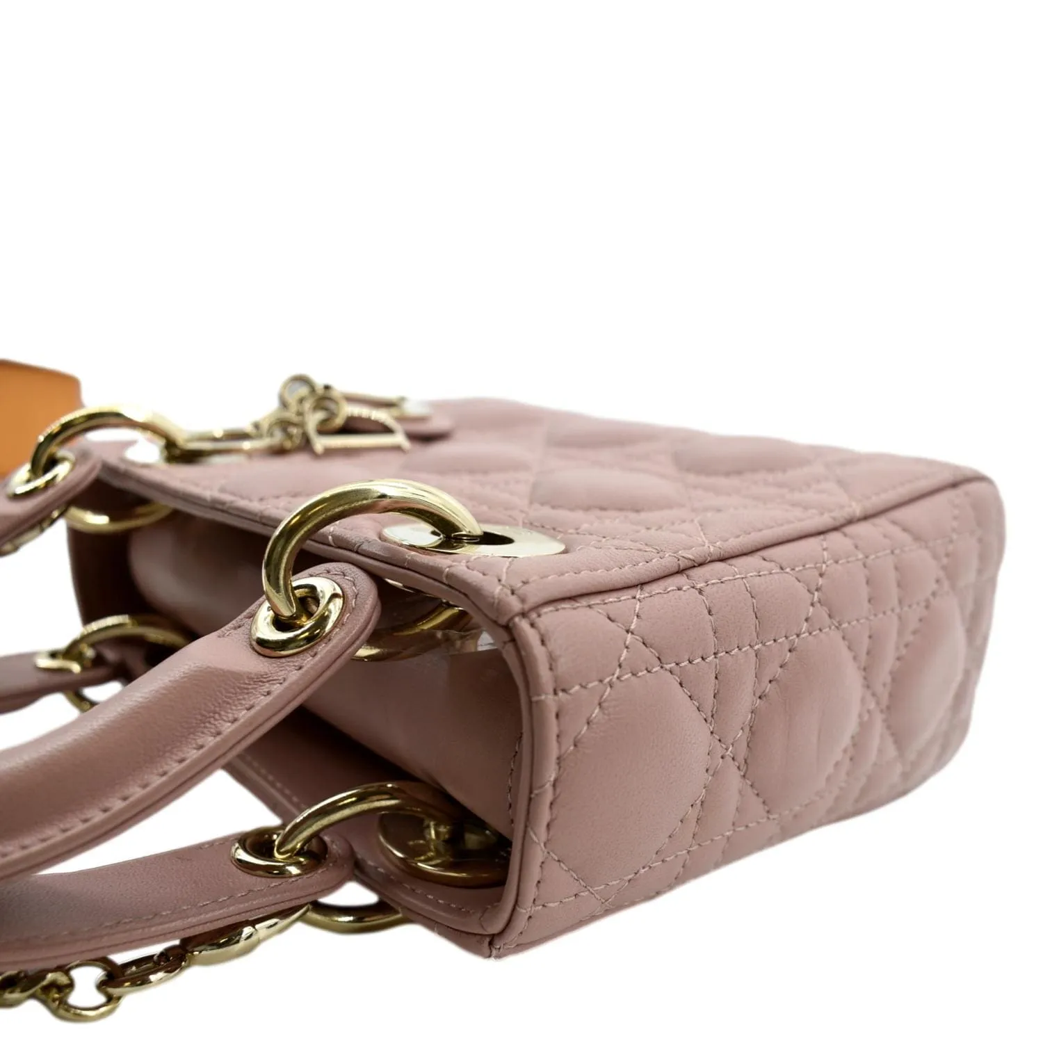 CHRISTIAN DIOR Mini Lady Dior Cannage Lambskin Leather Shoulder Bag Blush