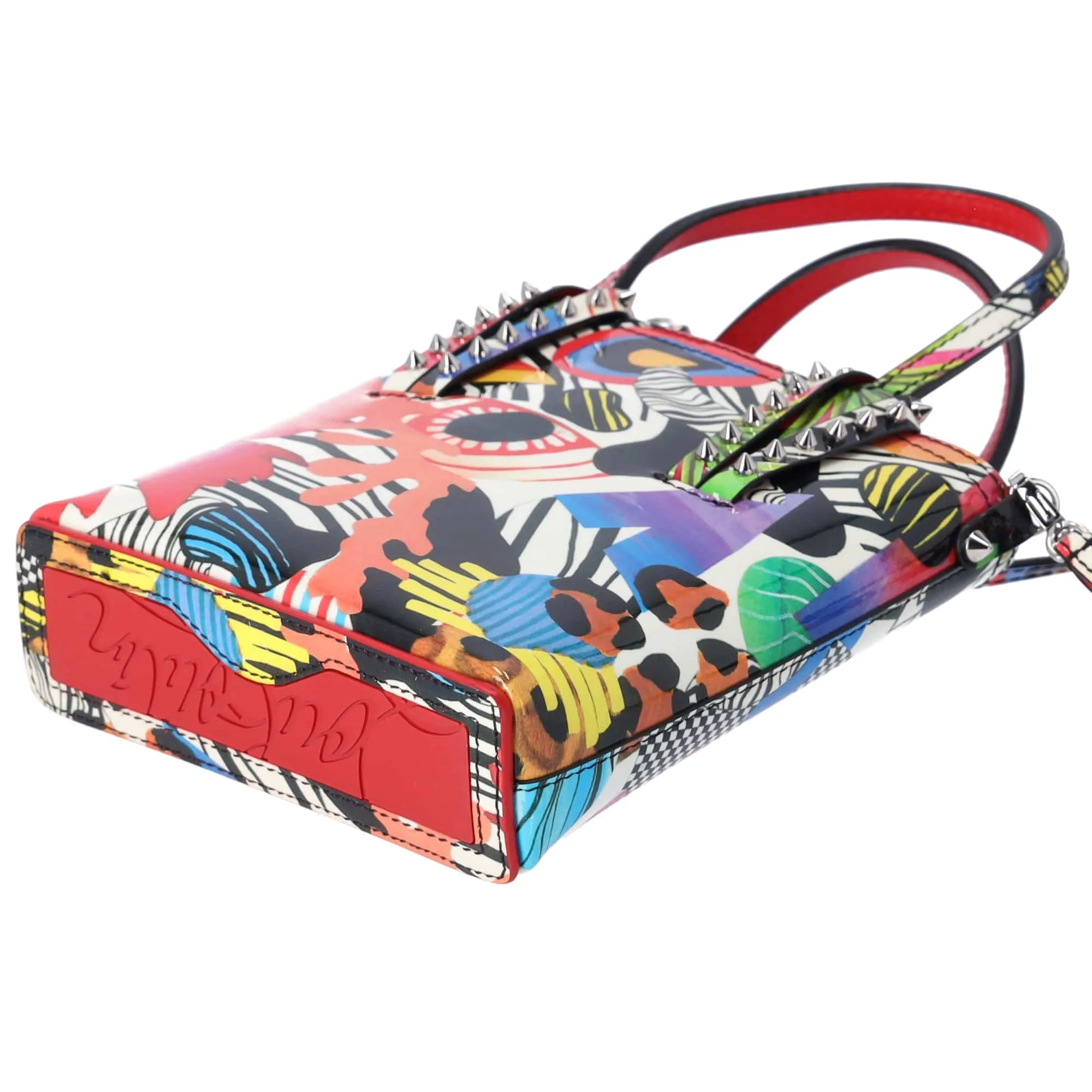 Christian Louboutin Cabata N/S Mini Tote Bag White Red Multi Patent Leather