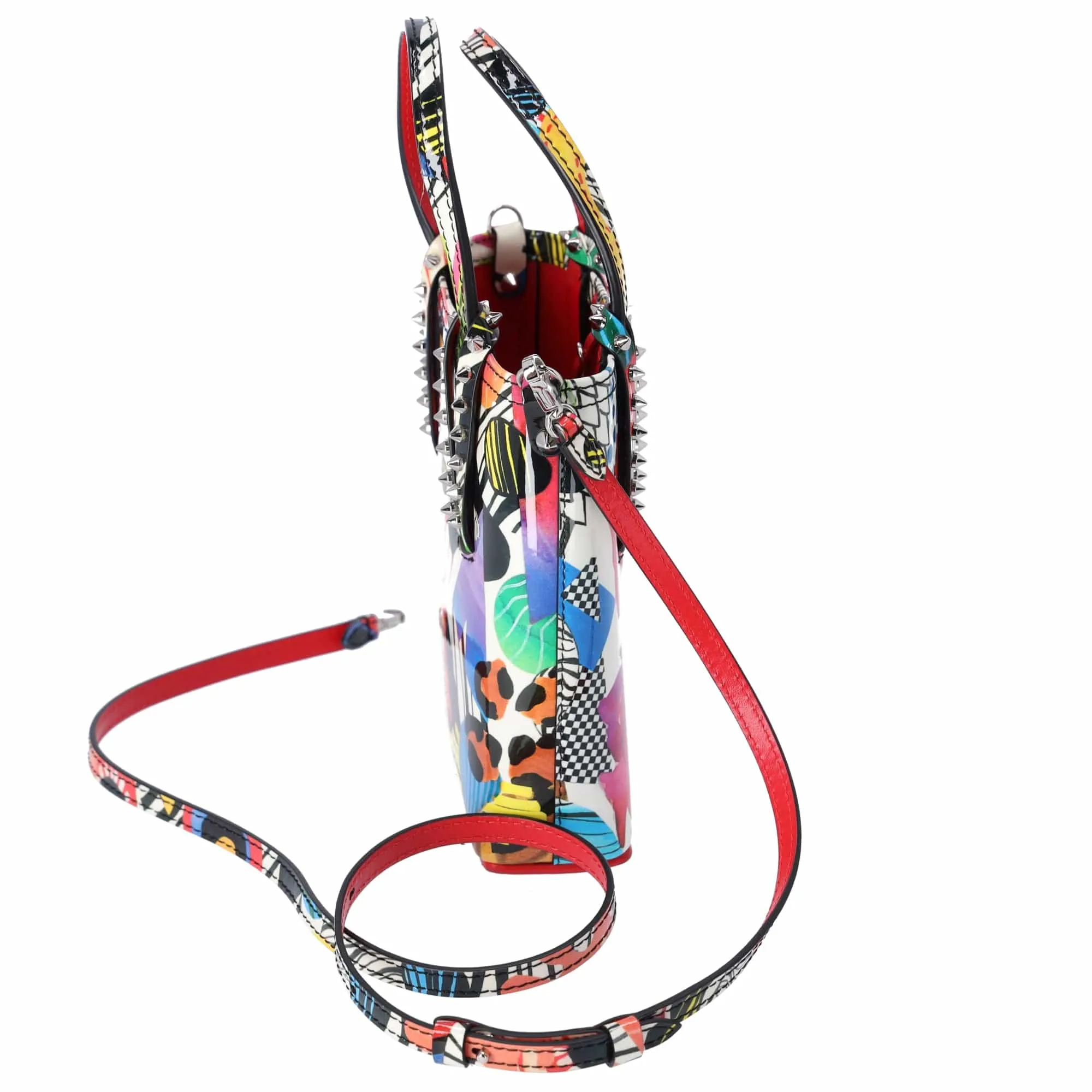 Christian Louboutin Cabata N/S Mini Tote Bag White Red Multi Patent Leather