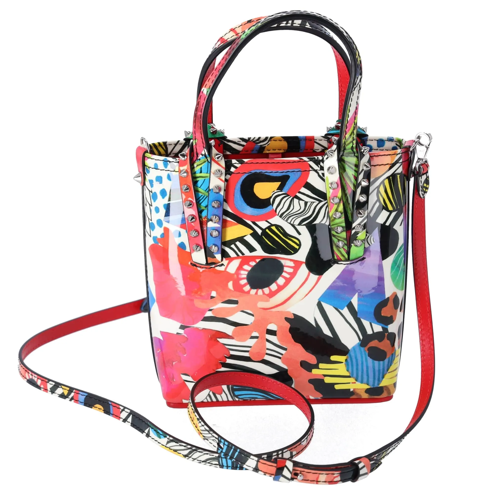 Christian Louboutin Cabata N/S Mini Tote Bag White Red Multi Patent Leather