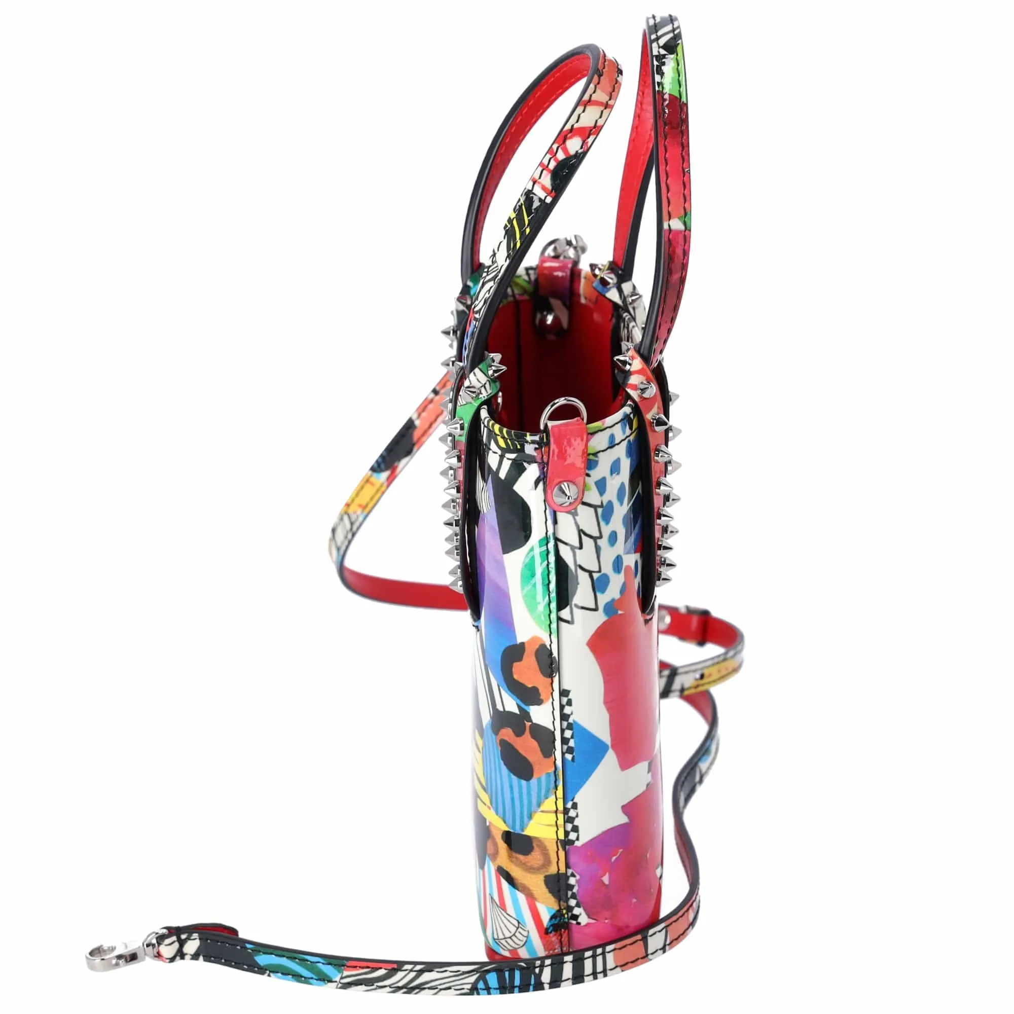 Christian Louboutin Cabata N/S Mini Tote Bag White Red Multi Patent Leather