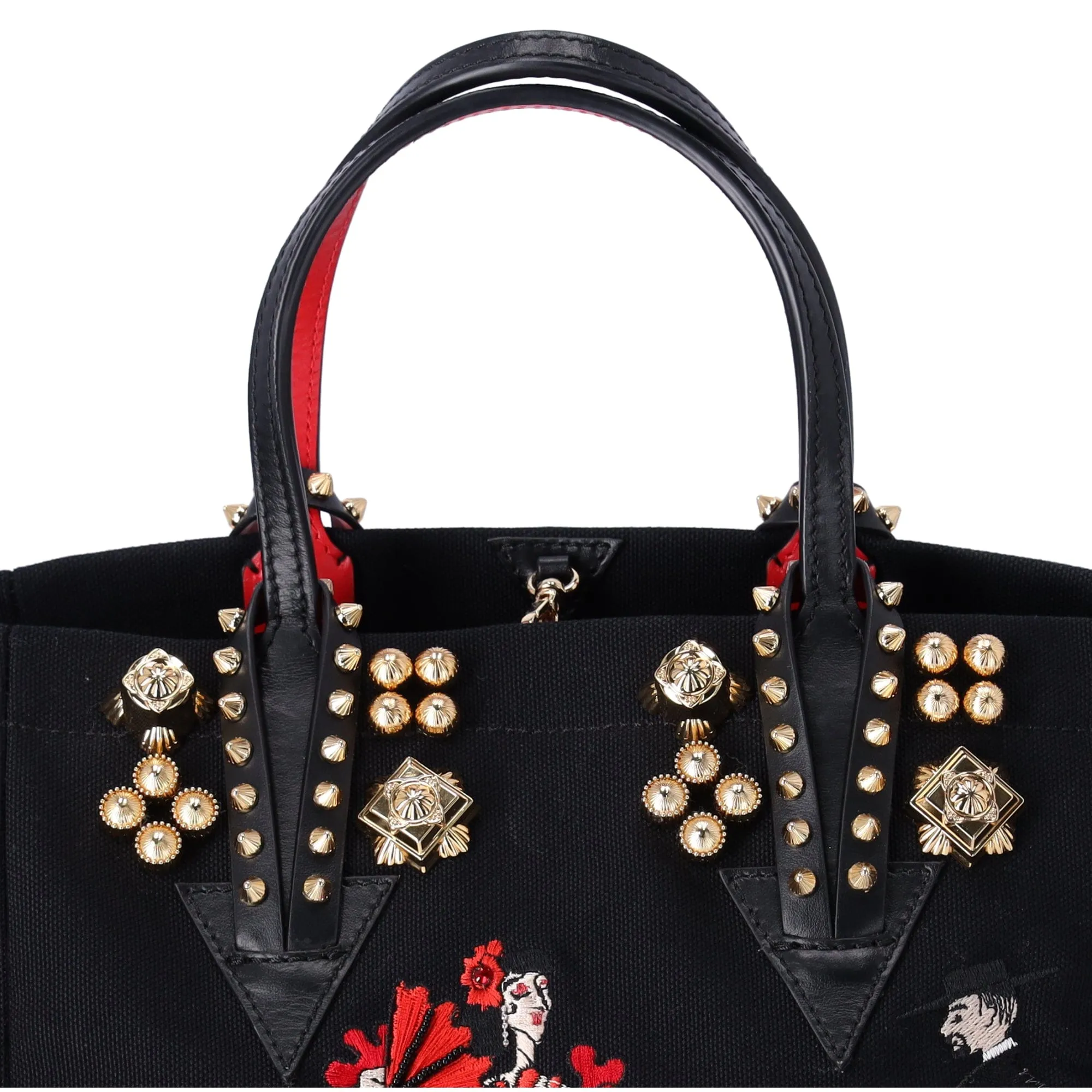 Christian Louboutin Flamencaba Small Tote in Embroidered Toile Black