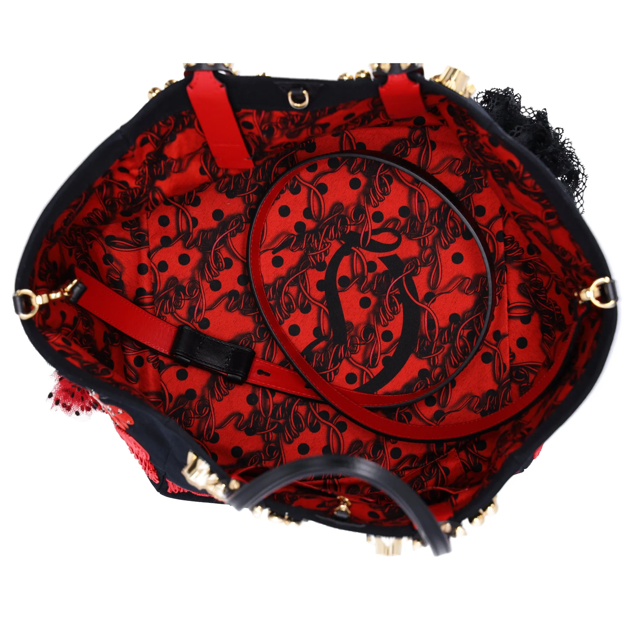Christian Louboutin Flamencaba Small Tote in Embroidered Toile Black