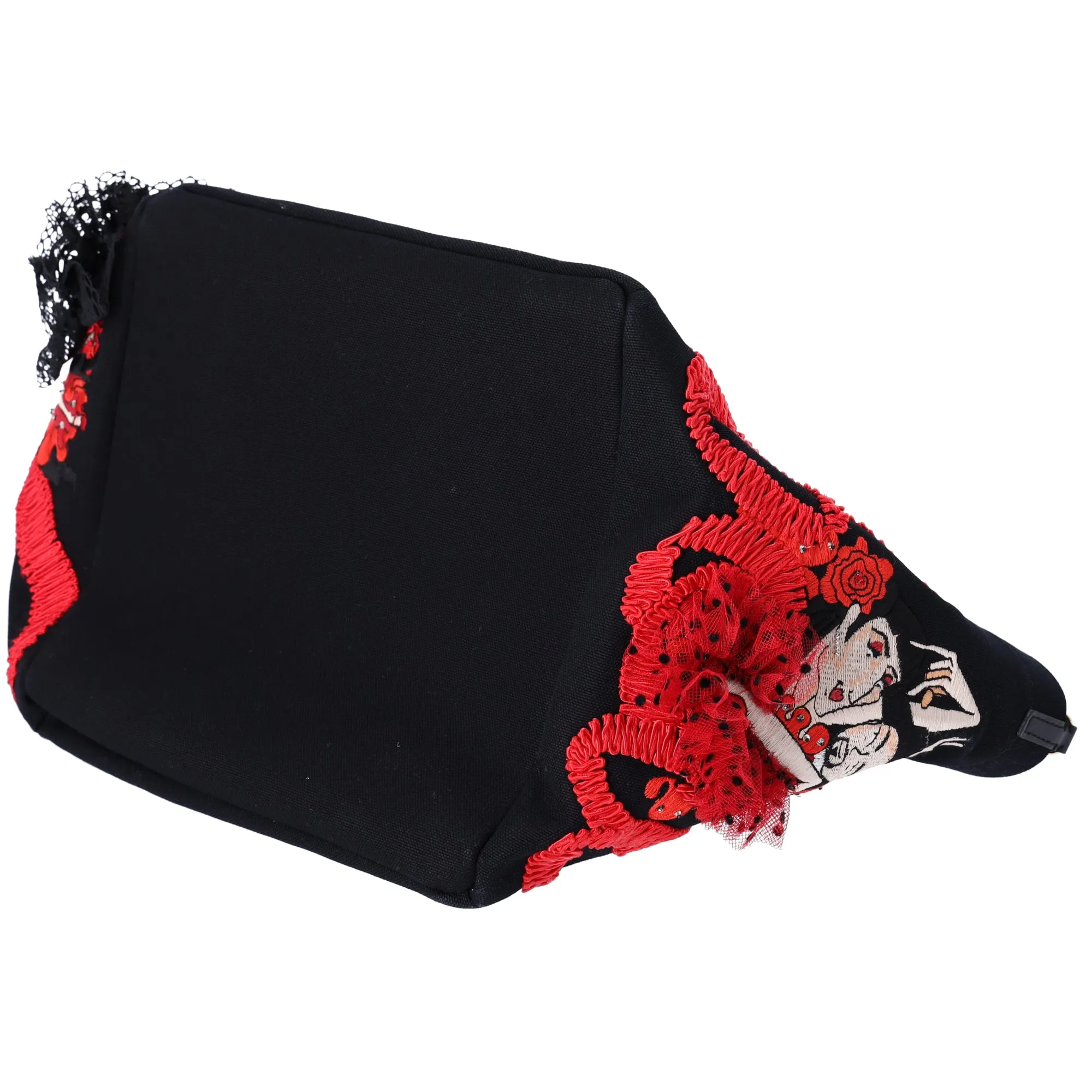 Christian Louboutin Flamencaba Small Tote in Embroidered Toile Black