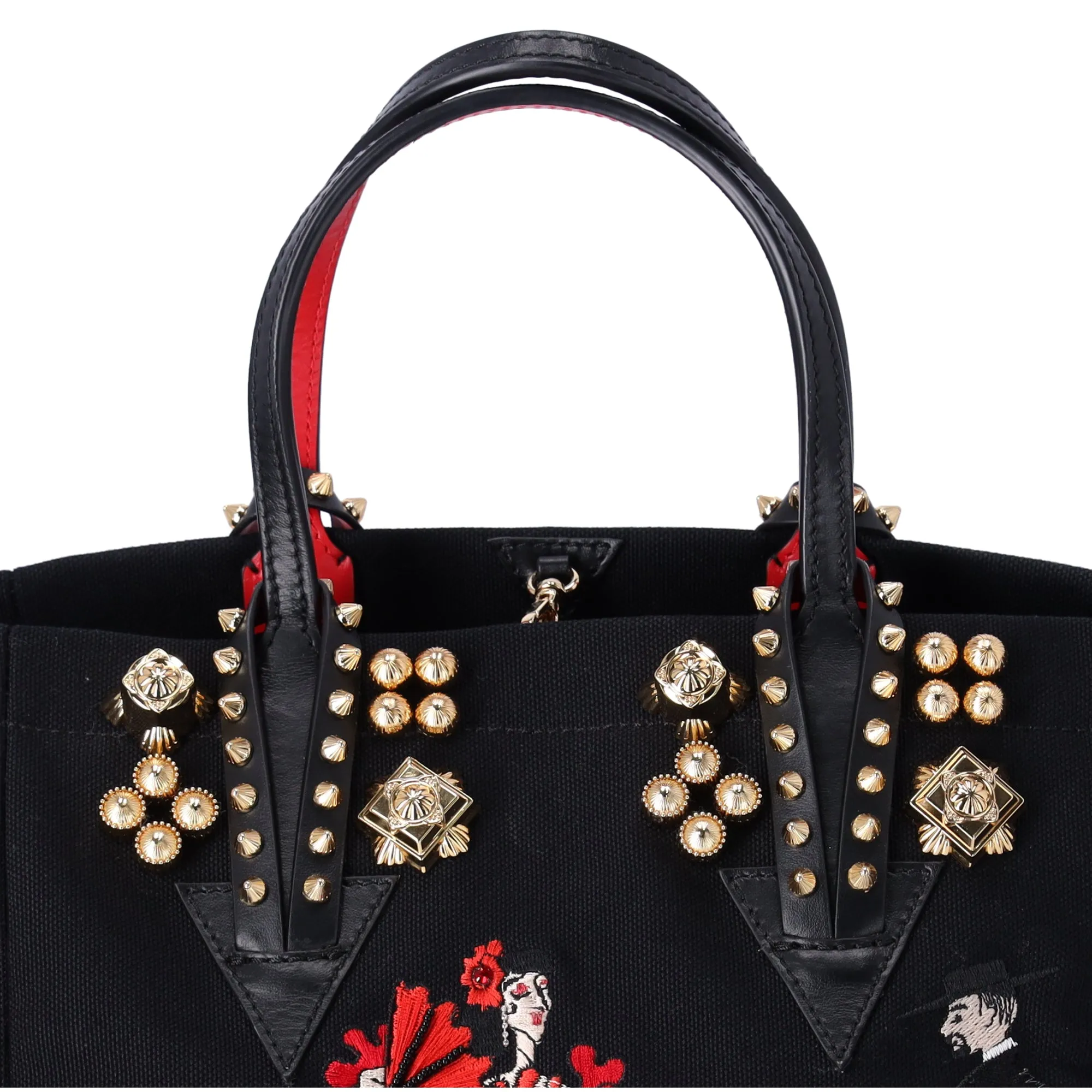 Christian Louboutin Flamencaba Small Tote in Embroidered Toile Black