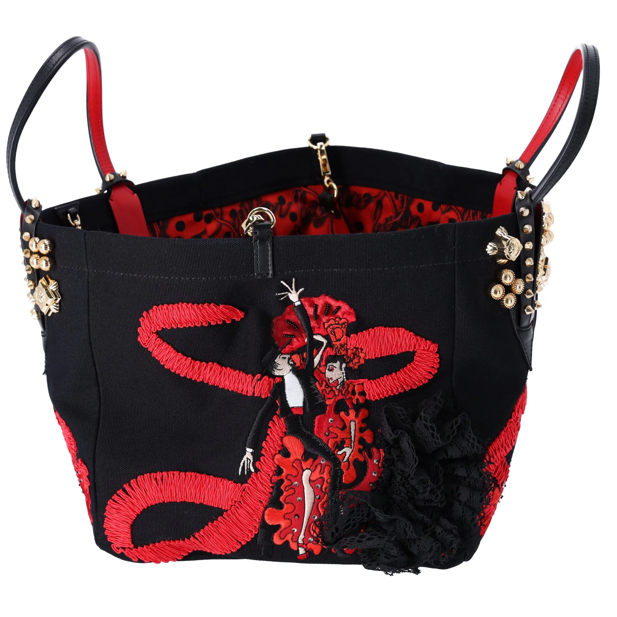 Christian Louboutin Flamencaba Small Tote in Embroidered Toile Black